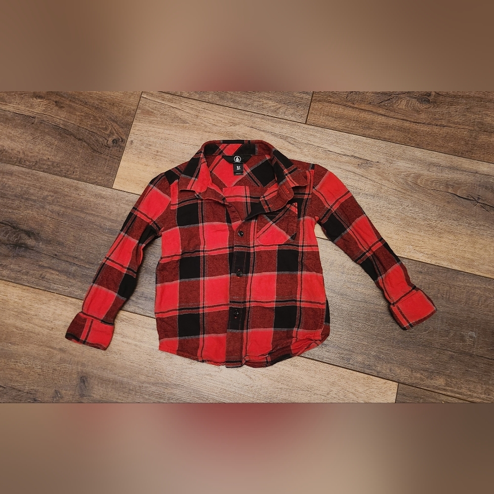 4T Volcom Red and Black Plaid Kids Shirt